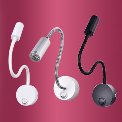 3W Flexible Hose Lamp Bedroom Bedside LED Wall Hotel Reading Adjustable Light