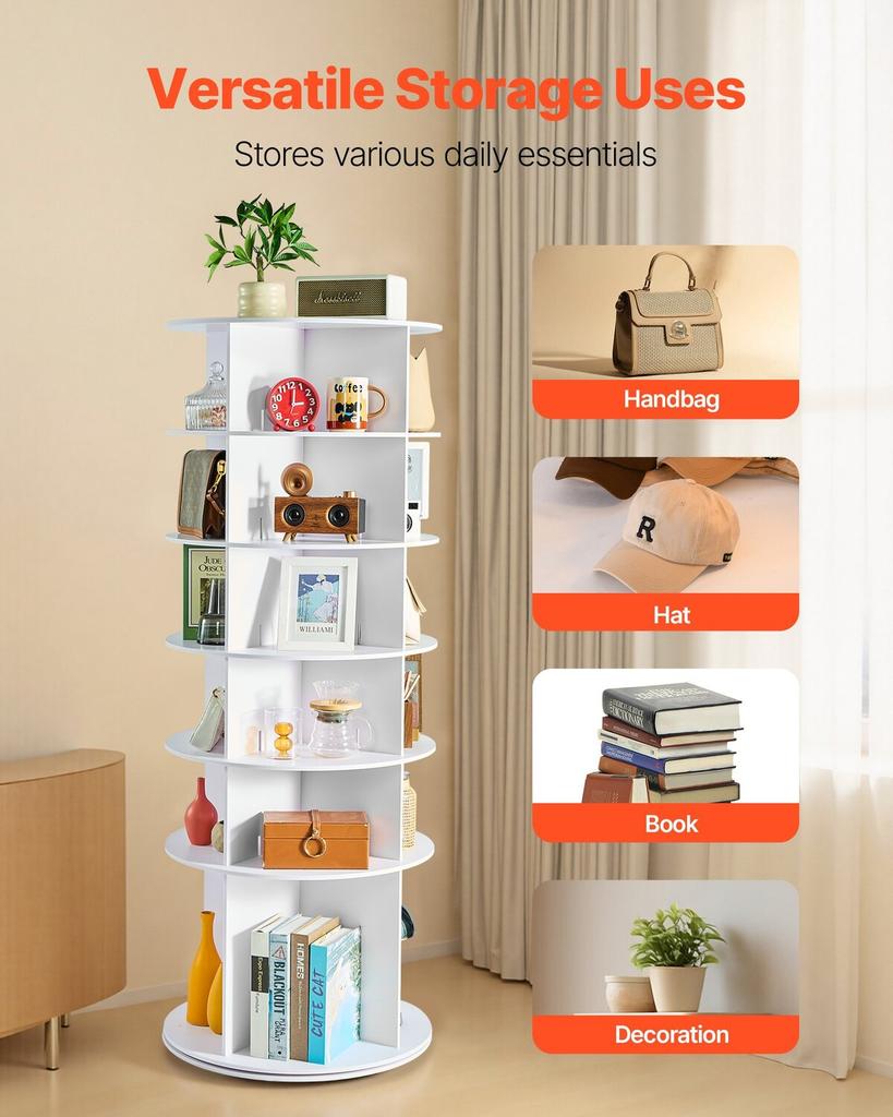 6 Tiers Rotating Shoe Rack Tower, 360° Spinning Shoe Rack, Revolving Storage Round Carousel Display, Freestanding Lazy Susan Organizer Display for