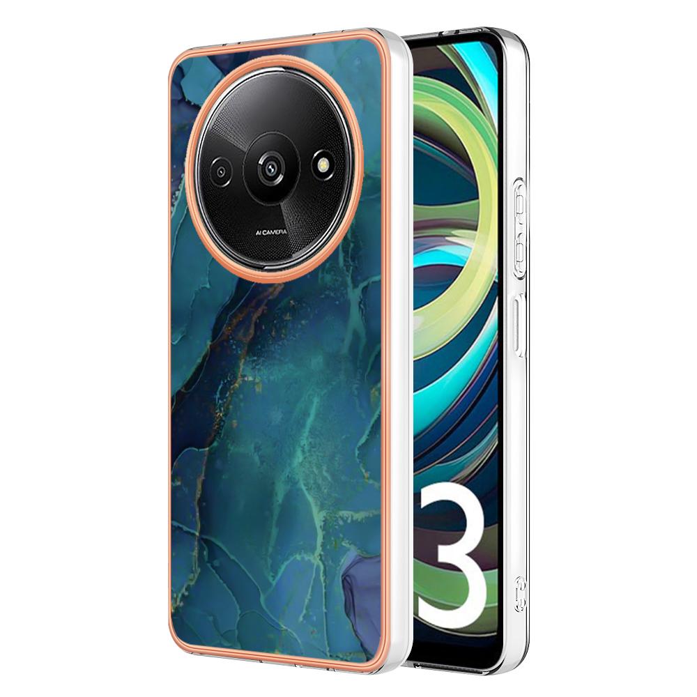

YB IMD Series-16 Style-E For Xiaomi Redmi A3/Poco C61 4G Electroplating Case Marble Pattern 2.0mm TPU Phone Cover Green