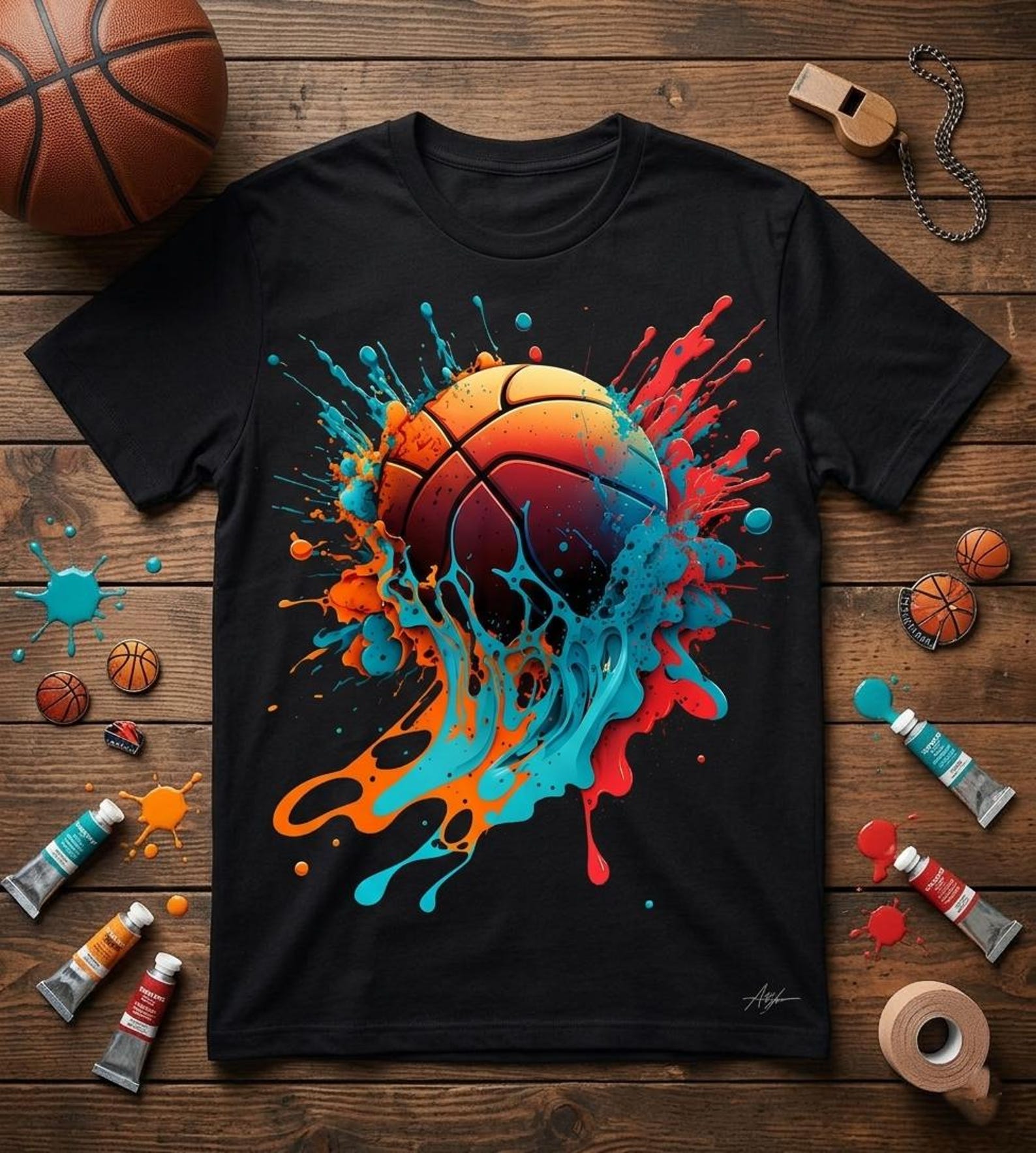 Basketball Splash Shirt, Colorful Baller Basketball Player Sports Tee S