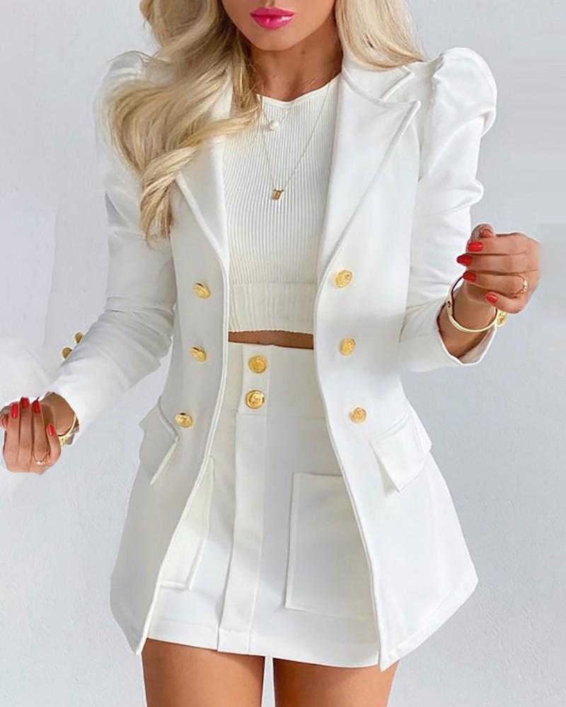 

2026 Spring Long Sleeve Solid Color Blazer & Mini Skirt Set Extra Large белый