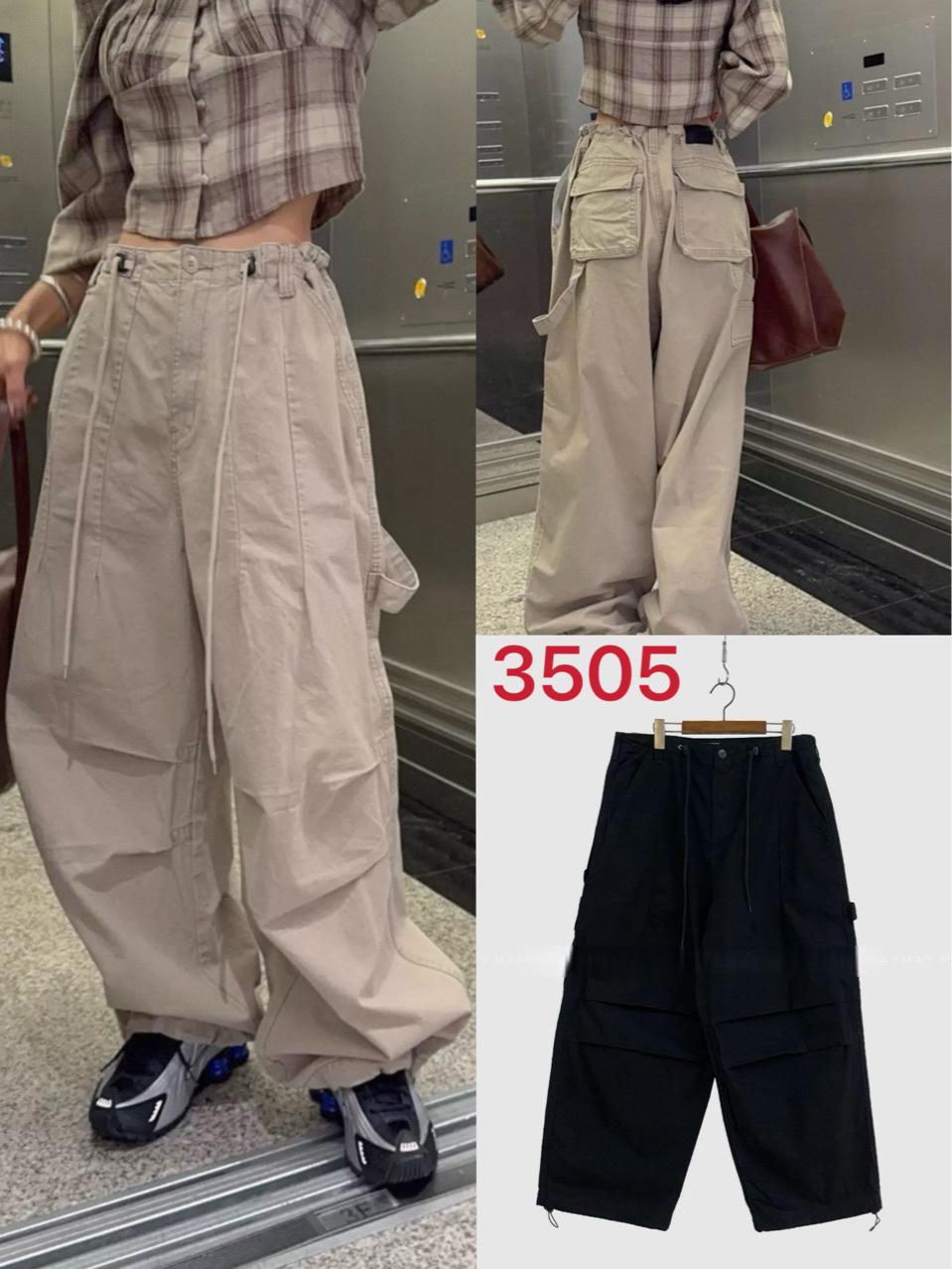 Korean Unisex High Waist Pleated Cargo Pants - Women s Paratrooper Style (3505) One Size хаки