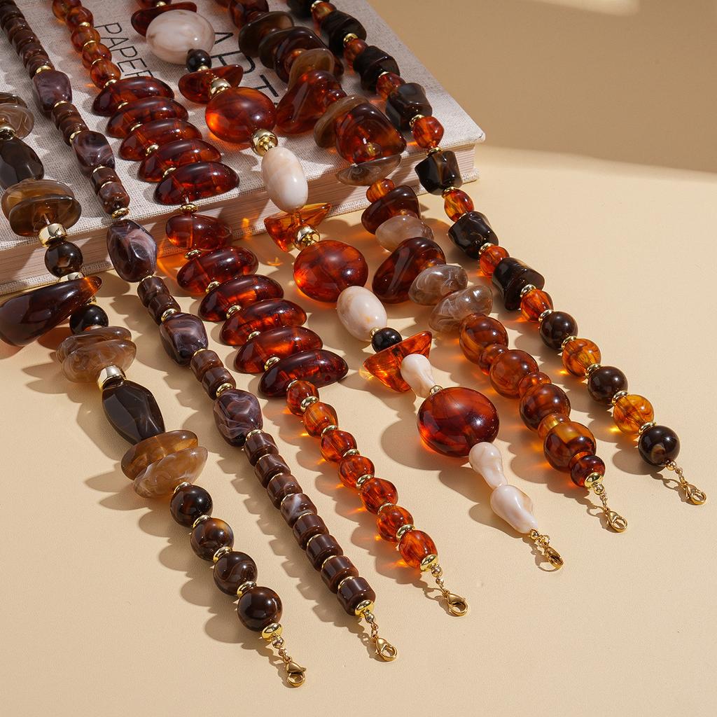 European and American Acrylic Beaded Irregular Geometric Round Sweater Chain Retro Ethnic Style Niche Necklace