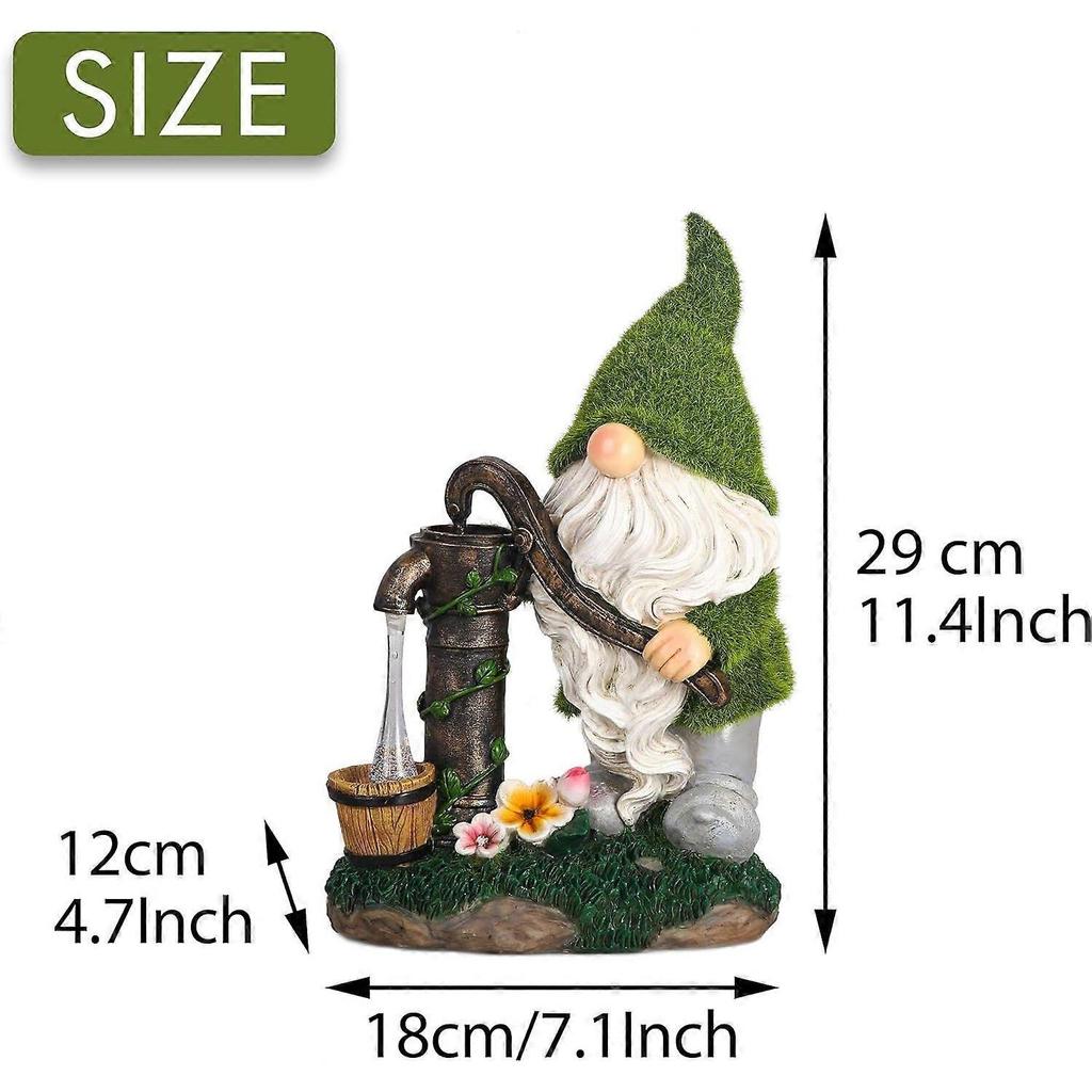 Garden Ornaments Outdoor  Funny Gnome Pumping Water with Solar Lights for Garden Decorations, Waterproof Resin Flocked Statues