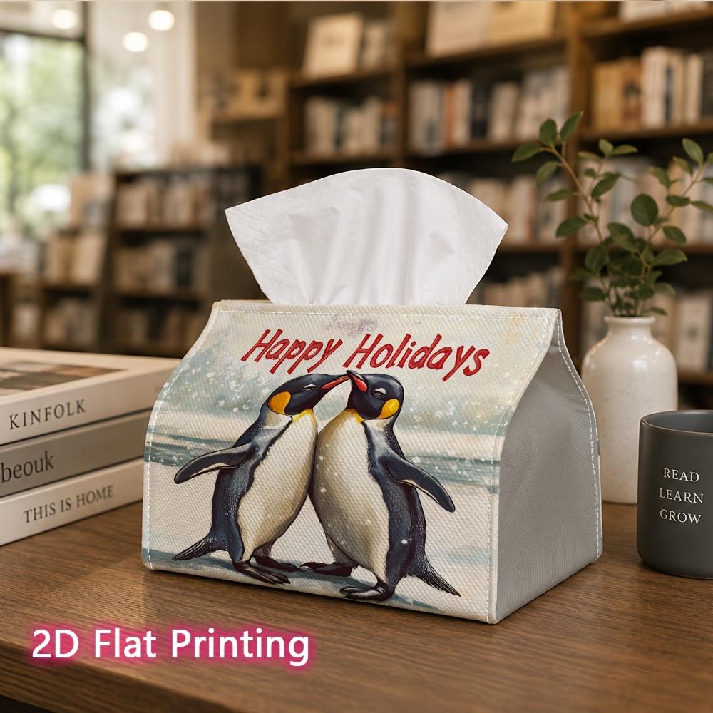 1pc, 2D Flat Printing, Tissue Box with Penguin Holiday Card Pattern, Suitable for Bathrooms, Living Rooms, Bedrooms, Dressing Tables, Coffee Tables, A