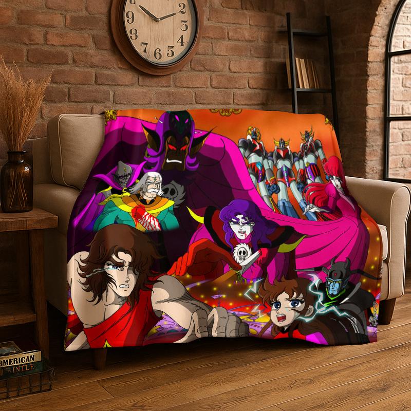 Retro Cartoon UFO Robot Grendizer Anime Flannel Blanket Soft Warm Throw Blanket for Bedroom Living Room Bed Travel Picnic Gift