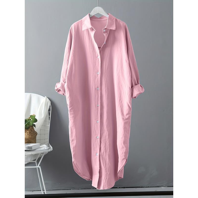 

Весенне-осенняя женская рубашка больших размеров с солнцезащитным кремом, свободная повседневная рубашка средней длины с карманами 2XL розовый