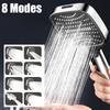 8 Modes Turbo Pressurized Shower Head 12cm Large Panel Water Saving Showerheads Explosion-proof Thickened ABS Filter Shower Head