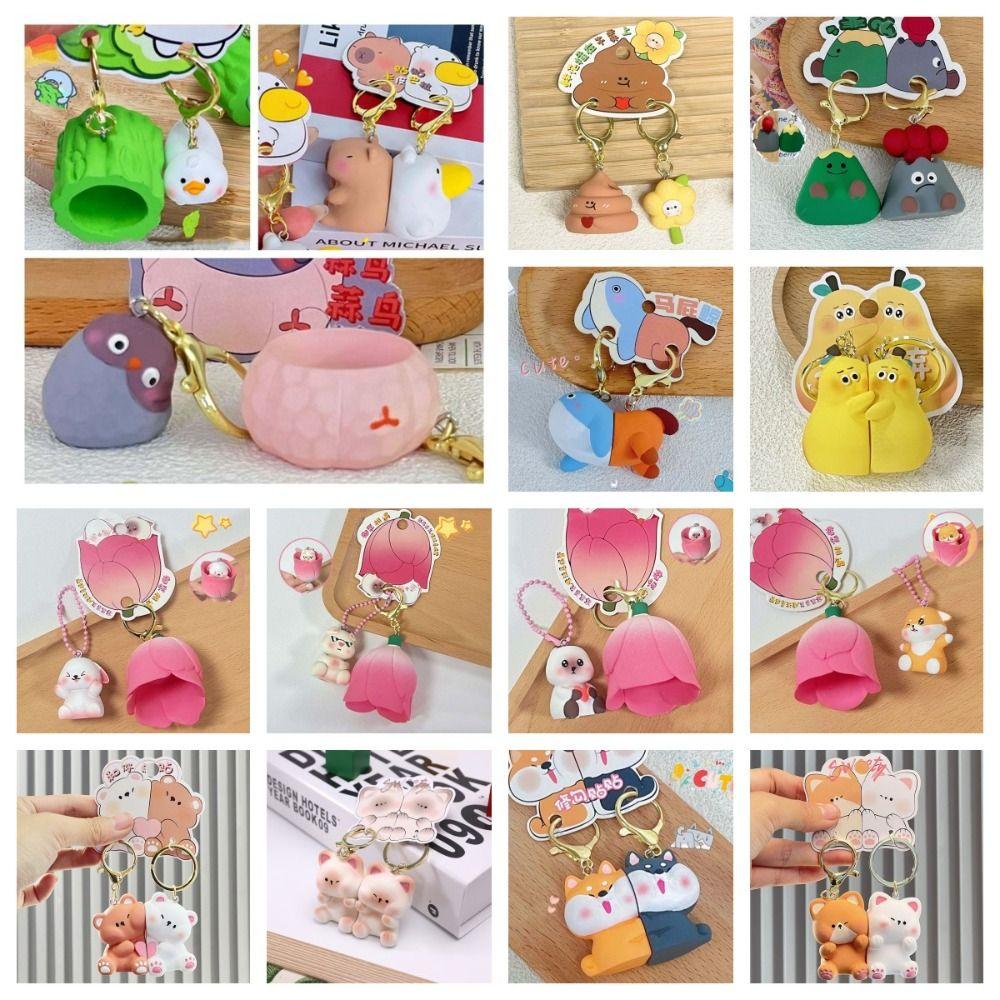 2pcs/set Magnetic Bear Keychains Cat Couple Pendants Funny Bag Charm  Car Key Accessories