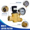 Hourleey RV Water Pressure Regulator, Adjustable Handle Brass Water Pressure Regulator, Water Pressure Reducer with Gauge and Inlet Screened Filter