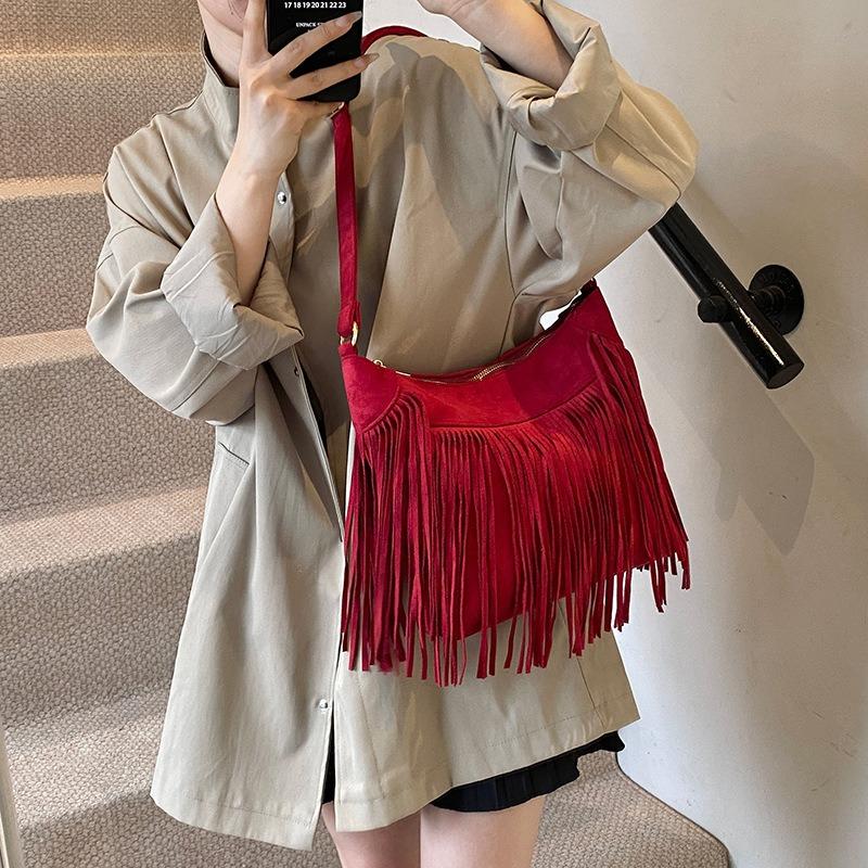 Personalized Design Sense Niche Retro Fringed Bag Women's Autumn Imitation Suede Messenger Bag Versatile Shoulder Bag