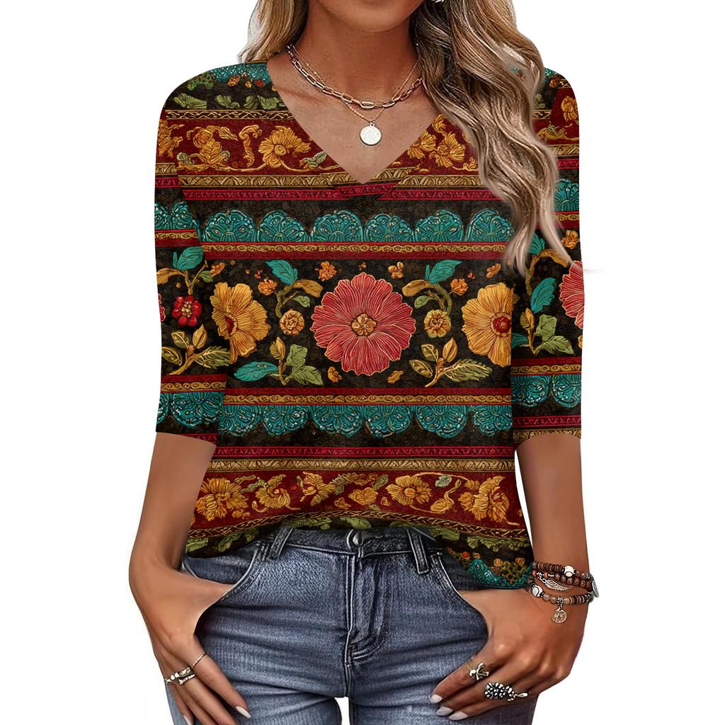 Dámské tričko s potiskem 3/4 rukáv denní víkendová móda základní véčkový výstřih běžný top