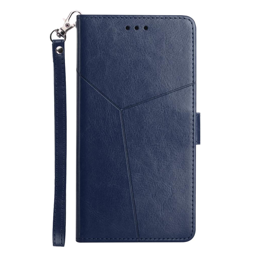 For Samsung Galaxy A06 4G Case with Wrist Strap Y Shaped Lines Imprint Leather Phone Cover