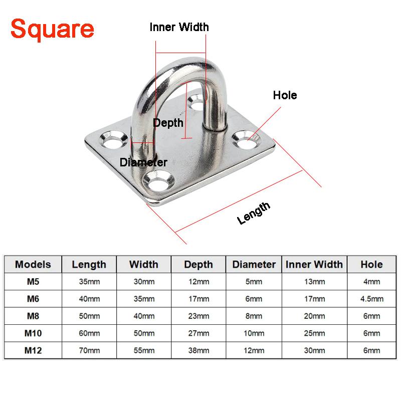 M5-M12 304 Stainless Steel Hook Eye Plate Heavy Duty Round/Square/Oval/Diamond Pad Staple Ring Hook Loop U-Shaped Eyelet Bracket