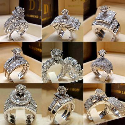 2 PCS/Set Series ! Trendy Milangirl White Crystal Round Ring Set For Women Girls Wedding Engagement Party Fashion Zircon