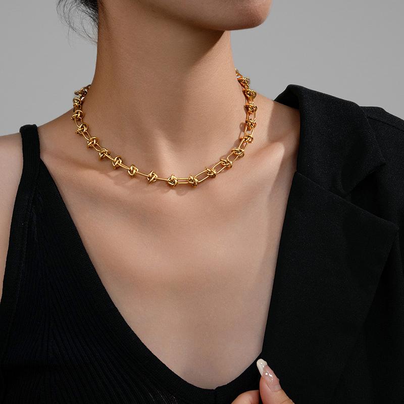 Fashionable And Minimalist Knotted Metal Necklace For Both Men's And Women's Hip-hop Punk Street Style Daily Jewelry Gifts