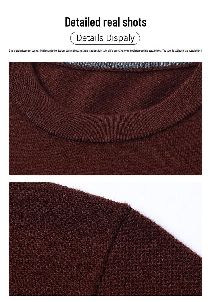 Men's 100% Pure Wool Solid Color Round Neck Sweater - 2025 Autumn/Winter Collection, High-End Base Layer