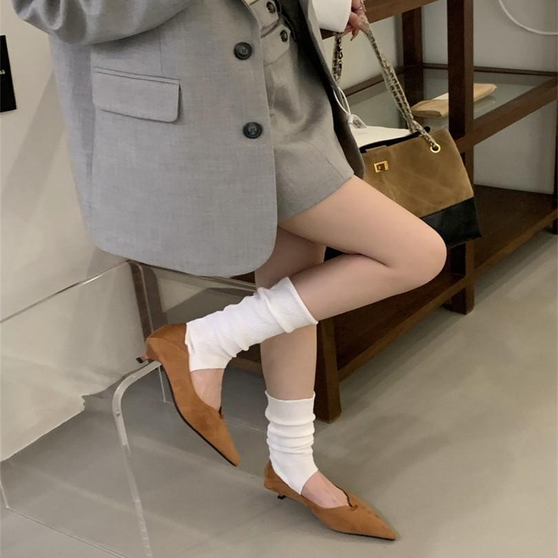 Pointed Head Shallow Mouth Cat Heel Single Shoes Female 2025 Spring and Autumn Style Temperament Suede French Gentle Evening Breeze Fairy High Heels
