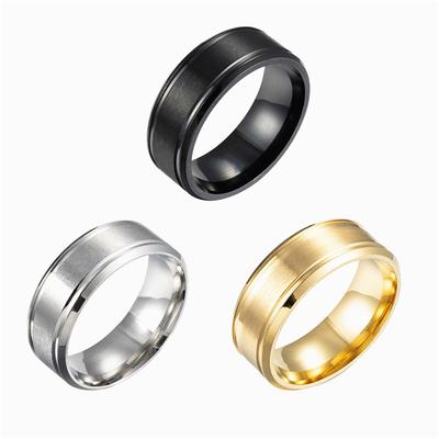Male Stainless Steel 8mm Wide Matte Double Beveled Simple Ring Jewelry Gifts AVE
