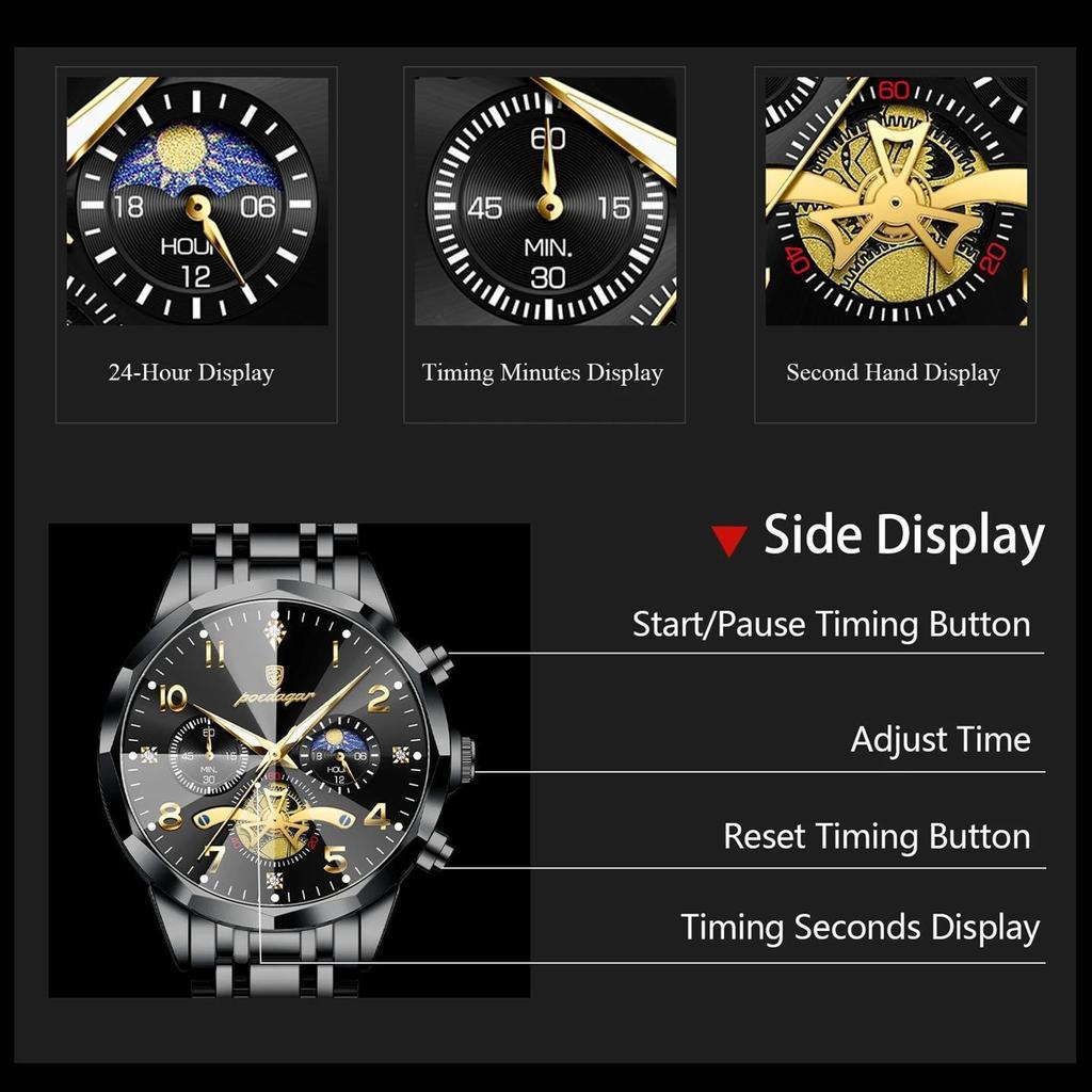 POEDAGAR Exquisite Business Men Watch Waterproof Luminous Chronograph Luxury Man Watches Stainless Steel Men's Quartz Wristwatch
