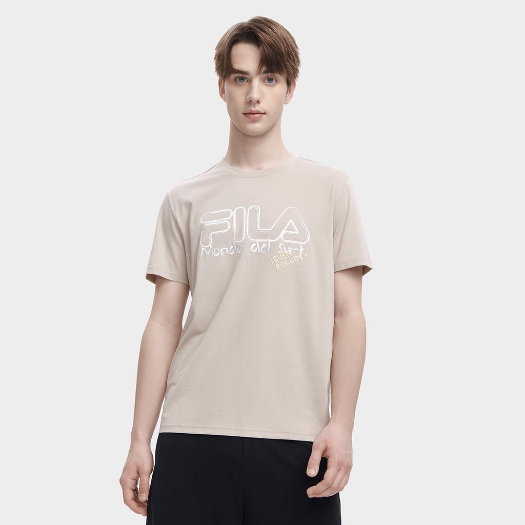 Fila Solid Color Letter Cartoon Brand Logo Round Neck Short Sleeve T-Shirt Men Tops Sedge F11M329113FLK