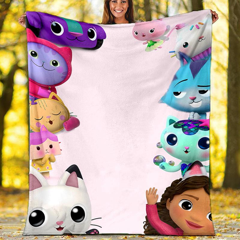 Gabby's Dollhouse printed throw blanket—lightweight,soft,warm;versatile blanket for all seasons—perfect as &air-conditioning throw,nap blanket