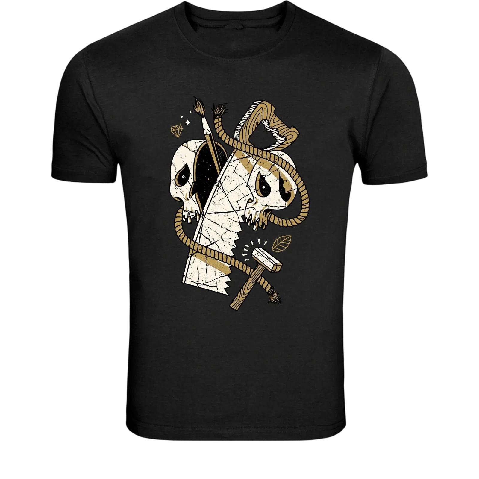 Viking Skull Hammer T-Shirt - Norse Warrior Graphic Tee 4XL