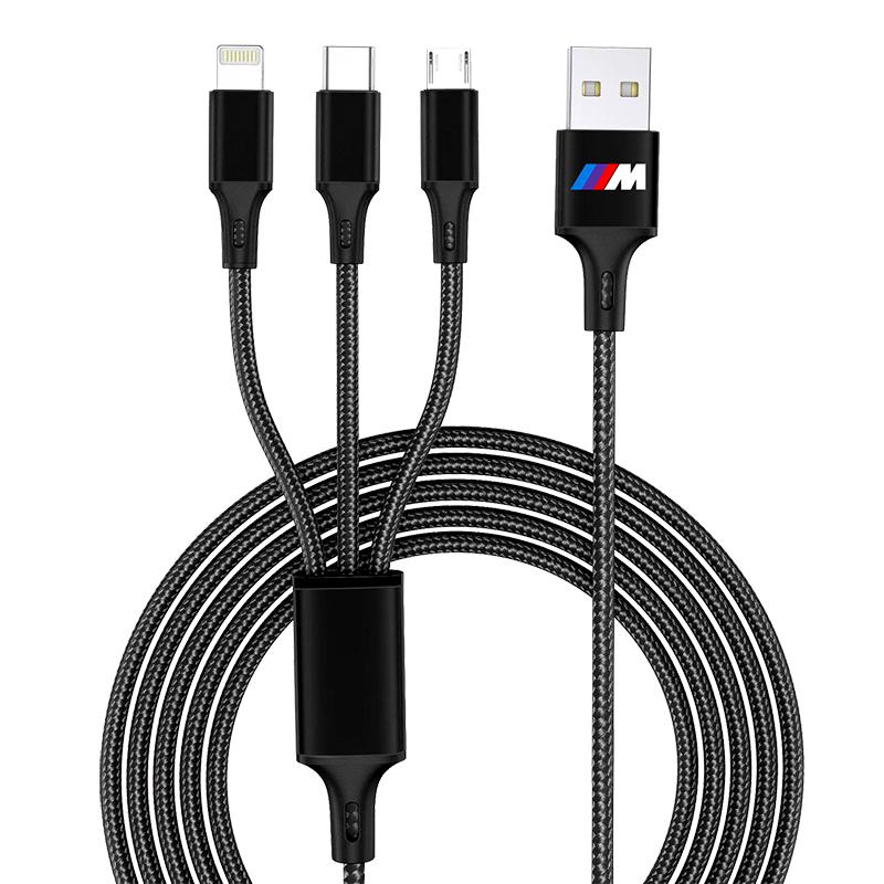 3 In 1 Type C Lightning Micro USB M LOGO EmblemCar Fast Charging Cable for BMW X7 X3 X4 X5 X6 3 4 5 6 7 Series Z4 M M3 M5 M6 E38 E39 E46 E53 E60 E61