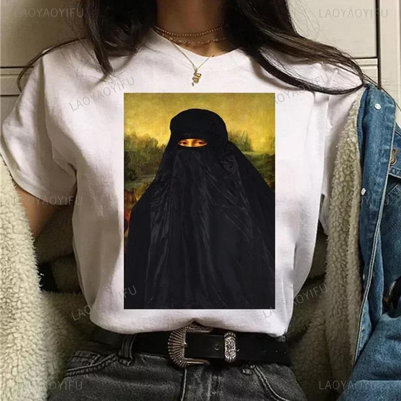 Vintage Humor Mona Lisa Print Women Fashion Top Funny Rose Mona Lisa T-Shirt Classic Camise Breathable Short-sleev