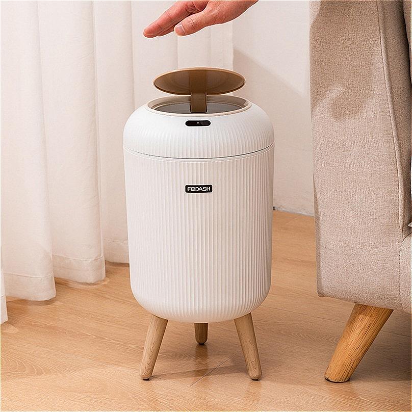 Intelligenter Induktions-Mülleimer, Automatischer Klappdeckel-Mülleimer im Light Luxury Stil, Hohe Kunststoffbasis für Küche, Bad, Schlafzimmer, Zuhause