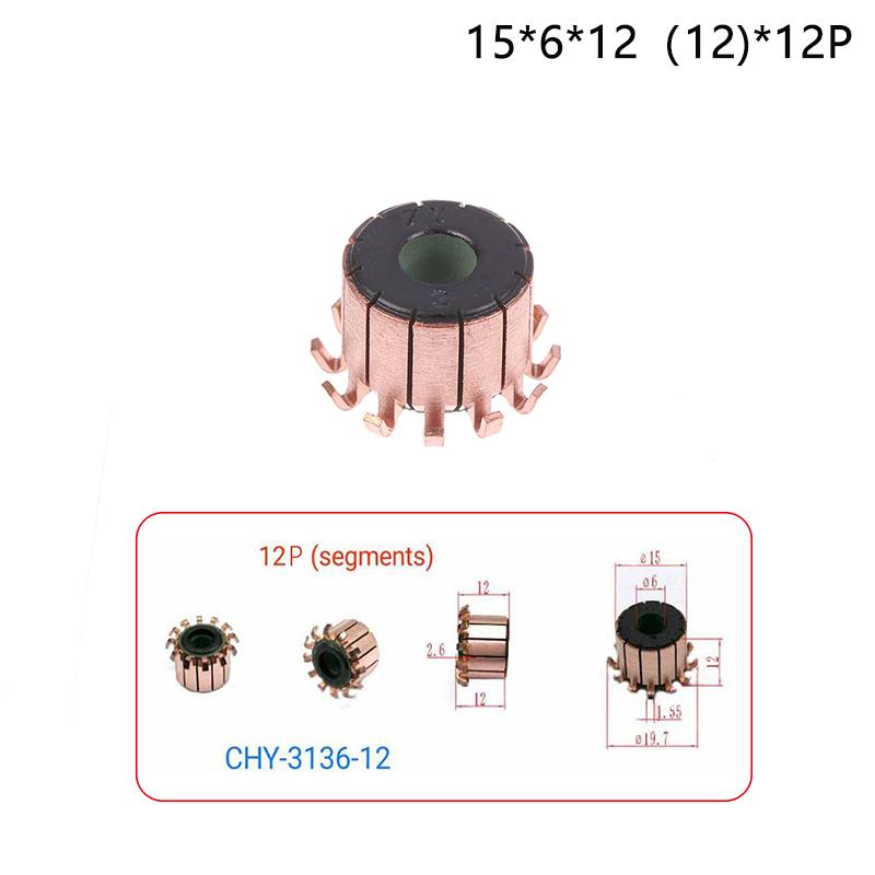 

1 шт. 7/8/12 зубів колектор електродвигуна 3-8 мм внутрішній діаметр 7,8-23 мм зовнішній діаметр мідний аксесуар для двигуна для електроінструментів двигунів постійного струму 15x6x12mm