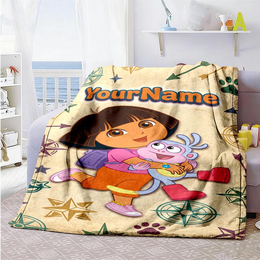 Dora Explorer Customize Your Name Blanket Multi-purpose Personalized Blanket Comfortable Perfect for Nap Picnics Couch Bed Four Seasons Universal