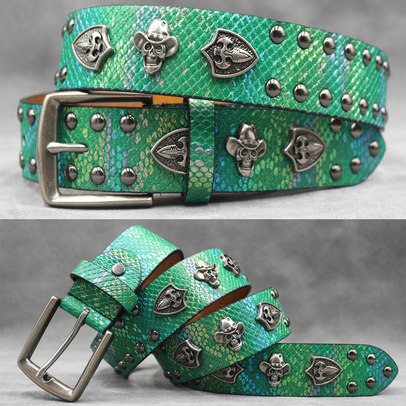 

7-color Skull Shield Rivet Belt Punk Men s Belt Women s Snake Pattern Versatile Decorative Belt 125cm