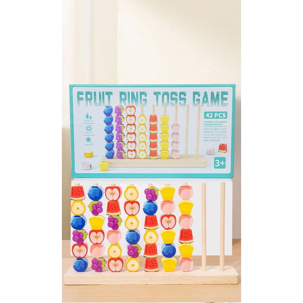 Holz Frucht Ringwurfspiel Farbe Form Zuordnungs Puzzle Spiel Buntes Perlen Kognition Frühe Lernspielzeuge Geschenk für Kinder