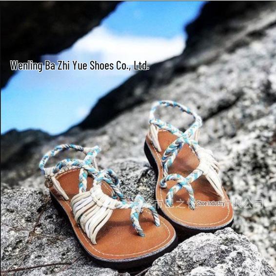 Women's Plus Size Color Block Knot Flat Sandals - 2025 New European & American Beach Toe Loop Style