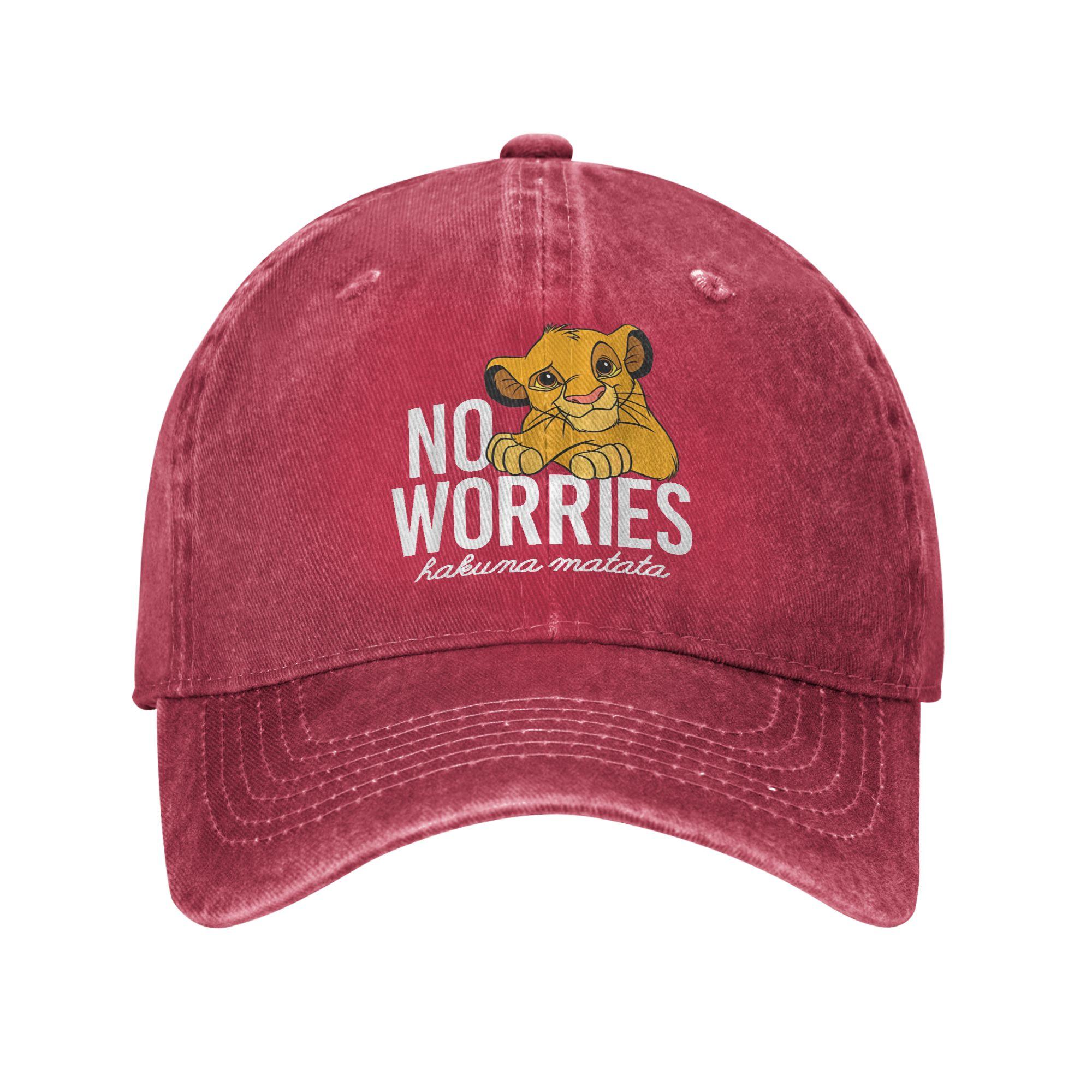 Lion King No Worries Simba Washed Baseball Cap Streetwear Sun Hip Hop Hats Summer Unisex Adult Hiking Fishing Baseball Caps One Size