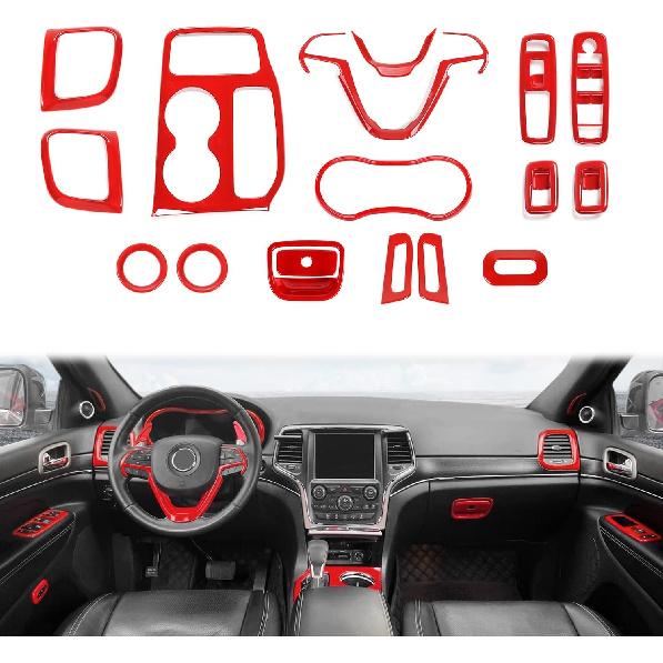 for Grand Cherokee Interior Trim Kit Red Compatible with Jeep Grand Cherokee 2016-2021 Red Interior Accessories 17pcs красный