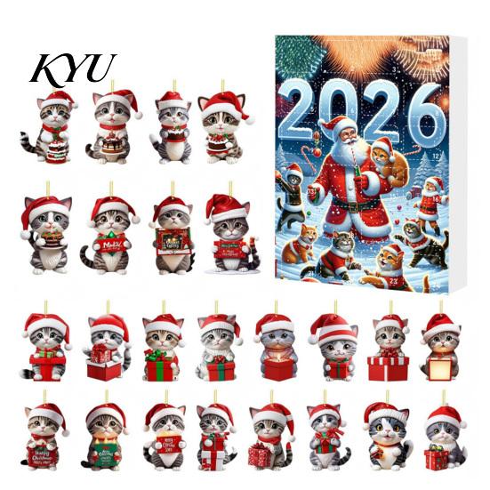 Unique Xmas Gift for Cat Owners 2026 Advent Calendar, 24 Days Christmas Countdown Calendar with Creative Women 2D Acrylic Cute Ornaments Holiday Tree