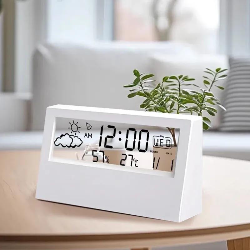 Relógio Eletrônico Medidor de Temperatura e Umidade Estação Meteorológica para Casa Com Alarme Termômetro LED Termo-higrômetro Multifuncional