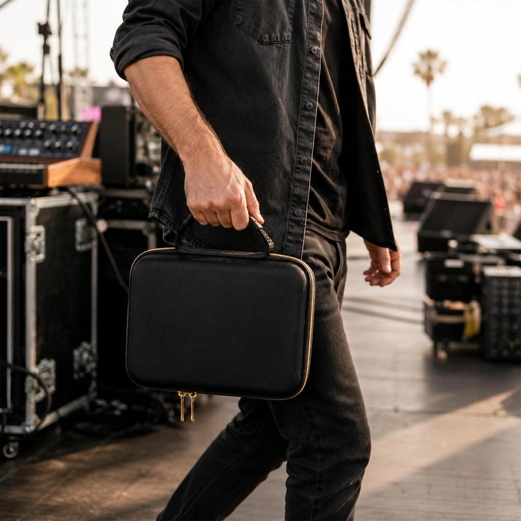 MUSIIN Analog Synthesizer Case for Behringer UB-xA Mini, with Mesh Pocket, Gold Zipper, and Handle, for Studio, Travel, and Stage Carrying (Gold Tone