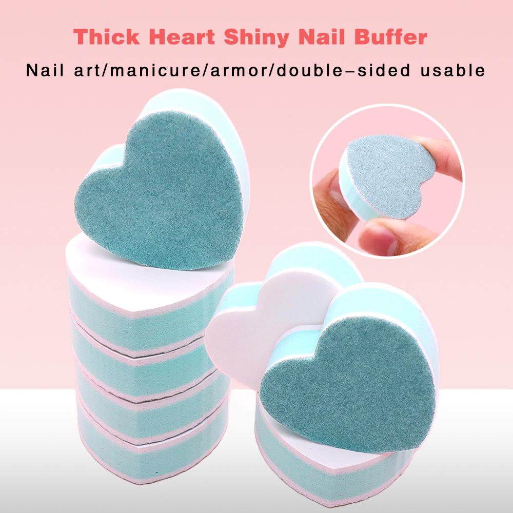 Dual-Sided Heart-Shaped Nail File Sponge Block - High Elasticity and Polishing