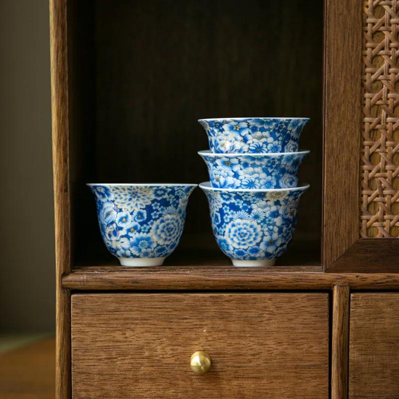 1 Pc Chinese Vintage Ceramic Tea Cup Handmade Flowers Porcelain Tea Bowl Travel Personal Teacup Master Cup Teaware 55ml