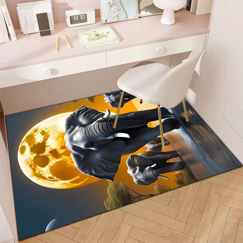 

1Pc elephant theme Printed circular carpet, home door mat, outdoor travel protection carpet B4 40x60cm( 15x23in )