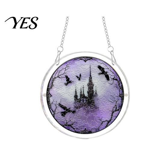 UV Printed Suncatcher Halloween Scary Bat Pumpkin Acrylic Jigsaw Puzzle Suncatcher, Stained Glass Style Unique Sun Catcher Gift Window Hanging