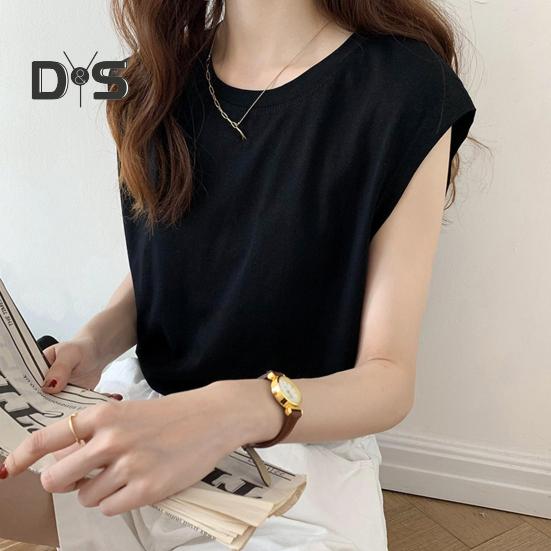 Women Summer T-shirt Round Neck Cap Sleeve Solid Color Tee Shirt Solid Color Loose Fit Casual Tops Daily Wear