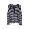 Frühling Herbst Vintage Gestreift Druck Lässig Mode Kapuzenpullover Damen Langarm Halb Offener Kragen Pullover T-Shirt Top