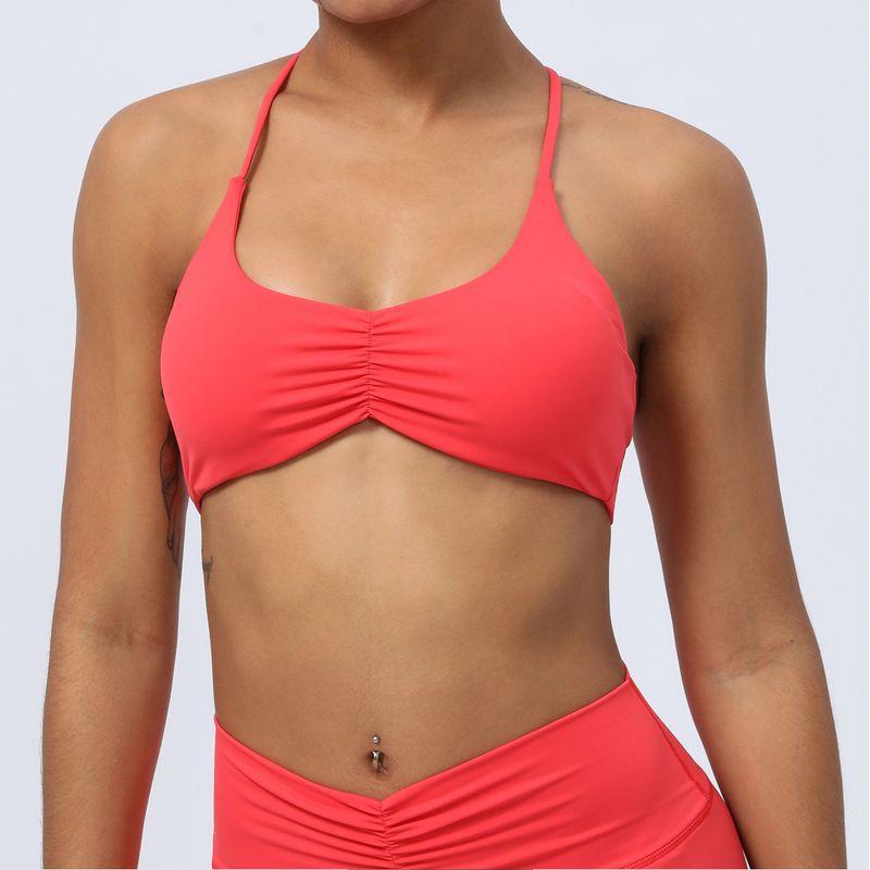 

2024 New Arrival Thin Strap Fold Movement Bra Beauty Back Running Workout Training Gathered Indoor Yoga Underwear Top Watermelon red M (recommended 70C-75C)