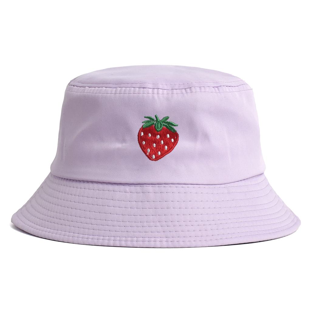 Korean Style Embroidered Strawberry Fisherman Hat Women's Summer Versatile Face Slimming Sun Protection Bucket Hat Trendy