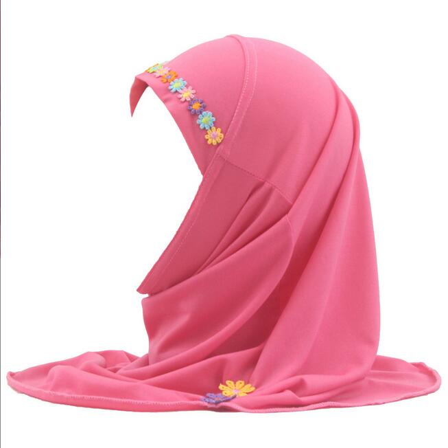 Kids Girls Muslim Beautiful Hijab Islamic Arab Scarf Shawls Flower Pattern Ramadan