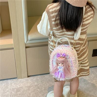 Aktuelle Kinder-Perlen-Umhängetasche, niedliche Mädchen-Handtasche aus verschleißfester Baumwolle, 2023 neue Mode, Prinzessin, Kleinkind-Rucksack, kleine Büchertasche